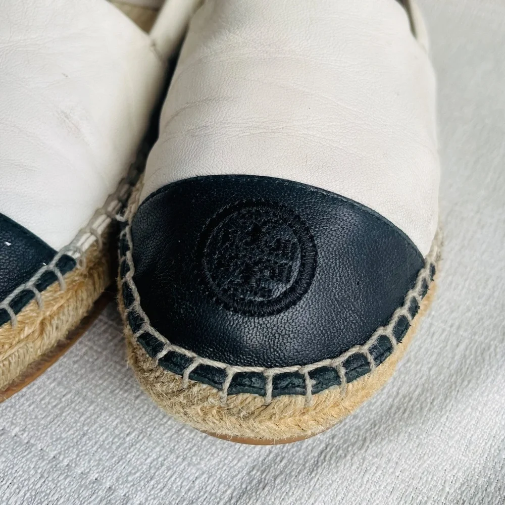 TORY BURCH Colorblock Espadrilles Leather Ivory Black Women’s